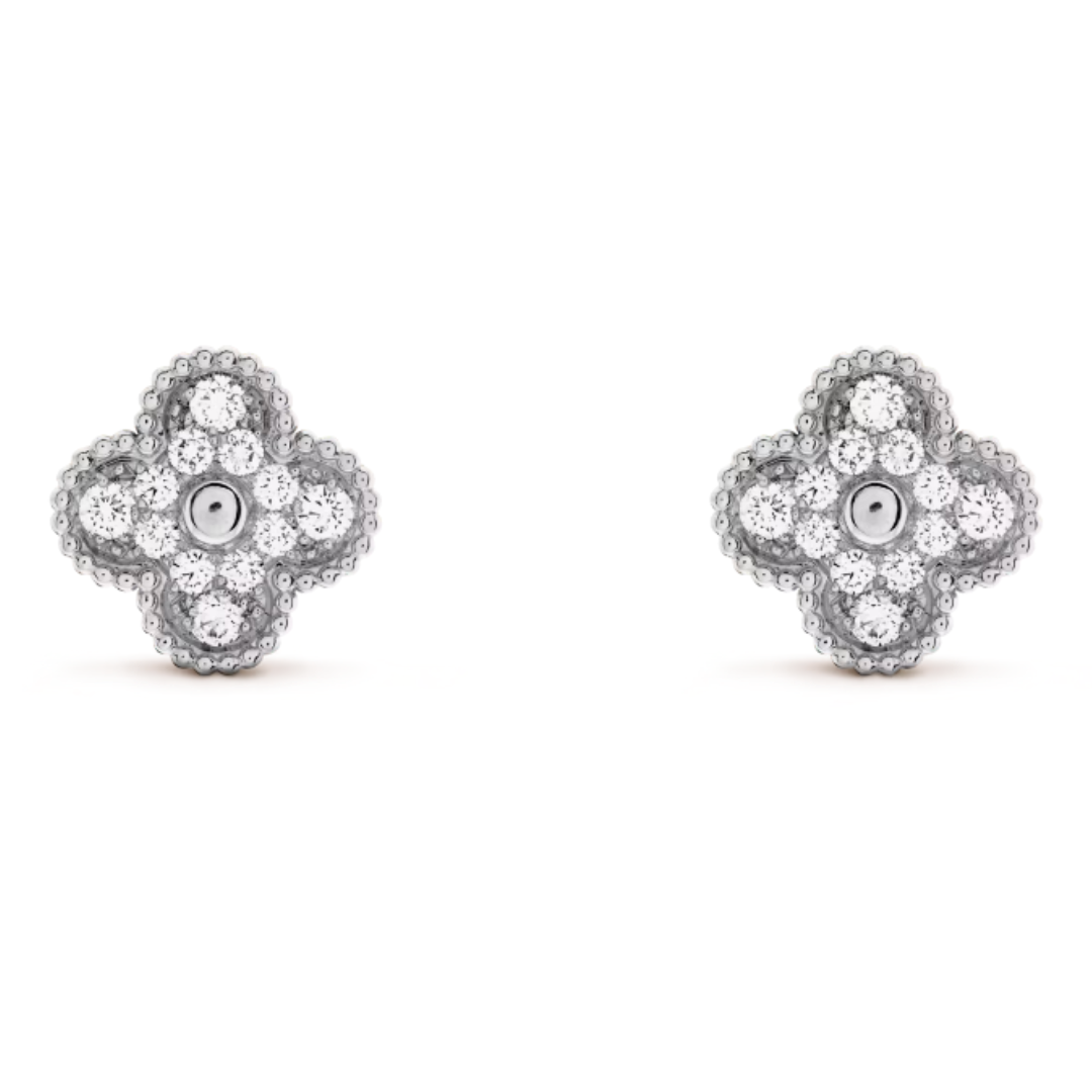 QUADRIFOGLIO ORECCHINI | DIAMANTE ARGENTO