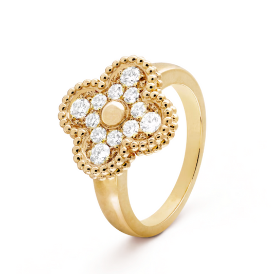 QUADRIFOGLIO ANELLO DELUXE | DIAMANTE ORO